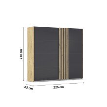 Schwebetürenschrank >Mosbach< in Glas basalt / Eiche Artisan - 226x210x62 (BxHxT)