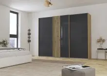 Schwebetürenschrank >Mosbach< in Glas basalt /...