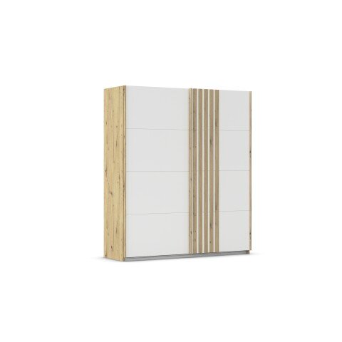 Schwebetürenschrank >Mosbach< in alpinweiß / Eiche Artisan - 181x210x62 (BxHxT)