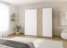 Schwebetürenschrank >Mosbach< in alpinweiß / Eiche Artisan - 226x210x62 (BxHxT)