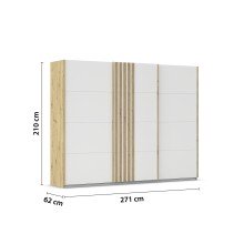 Schwebetürenschrank >Mosbach< in alpinweiß / Eiche Artisan - 271x210x62 (BxHxT)
