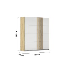 Schwebetürenschrank >Mosbach< in Glas kristallweiß / Eiche Artisan - 181x210x62 (BxHxT)