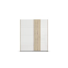 Schwebetürenschrank >Mosbach< in Glas kristallweiß / Eiche Artisan - 181x210x62 (BxHxT)