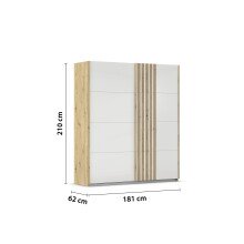 Schwebetürenschrank >Mosbach< in Glas kristallweiß / Eiche Artisan - 181x210x62 (BxHxT)