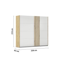 Schwebetürenschrank >Mosbach< in Glas kristallweiß / Eiche Artisan - 226x210x62 (BxHxT)