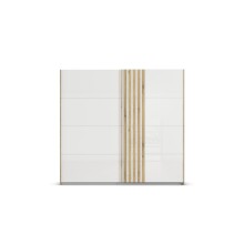 Schwebetürenschrank >Mosbach< in Glas kristallweiß / Eiche Artisan - 226x210x62 (BxHxT)