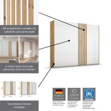 Schwebetürenschrank >Mosbach< in Glas kristallweiß / Eiche Artisan - 226x210x62 (BxHxT)