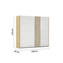 Schwebetürenschrank >Mosbach< in Glas kristallweiß / Eiche Artisan - 226x210x62 (BxHxT)