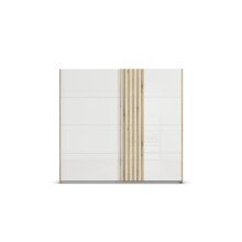 Schwebetürenschrank >Mosbach< in Glas kristallweiß / Eiche Artisan - 226x210x62 (BxHxT)