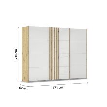 Schwebetürenschrank >Mosbach< in Glas kristallweiß / Eiche Artisan - 271x210x62 (BxHxT)