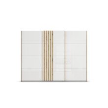 Schwebetürenschrank >Mosbach< in Glas kristallweiß / Eiche Artisan - 271x210x62 (BxHxT)