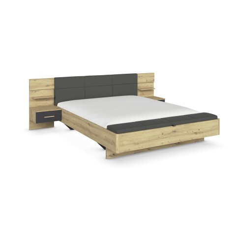 Bettanlage >Mosbach< in Eiche Artisan / basalt / grau - 265x93x245 (BxHxT)