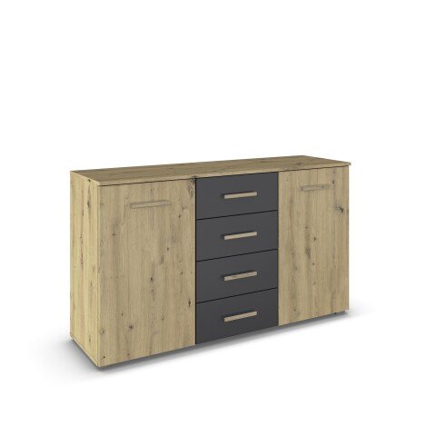Sideboard >Mosbach< in Eiche Artisan / grau metallic - 120x81x62 (BxHxT)