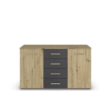 Sideboard >Mosbach< in Eiche Artisan / grau metallic - 120x81x62 (BxHxT)