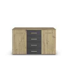 Sideboard >Mosbach< in Eiche Artisan / grau metallic - 120x81x62 (BxHxT)