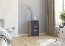 Hochkommode >Mosbach< in grau metallic / Eiche...