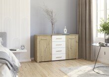 Sideboard >Mosbach< in Eiche Artisan / alpinweiß - 120x81x42 (BxHxT)