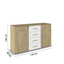 Sideboard >Mosbach< in Eiche Artisan / alpinweiß - 120x81x42 (BxHxT)