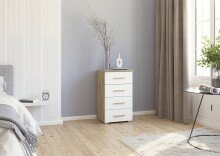 Hochkommode >Mosbach< in alpinweiß / Eiche Artisan - 40x81x42 (BxHxT)