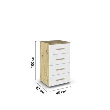 Hochkommode >Mosbach< in alpinweiß / Eiche Artisan - 40x81x42 (BxHxT)