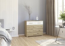 Schubkastenkommode >Mosbach< in Eiche Artisan / alpinweiß - 80x81x42 (BxHxT)