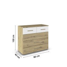 Schubkastenkommode >Mosbach< in Eiche Artisan / alpinweiß - 80x81x42 (BxHxT)