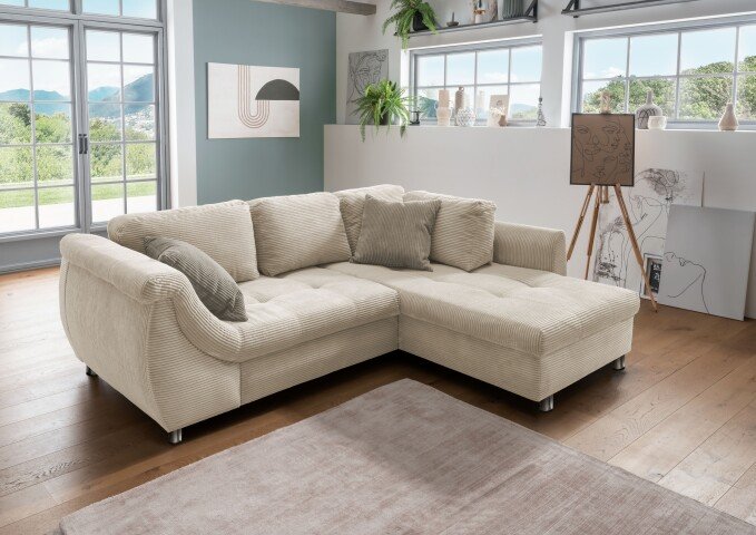 Polsterecke >Allin< Bettfunktion, beige / grau-braun, Cord - 250x66x190cm (BxHxT)