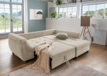 Polsterecke >Allin< Bettfunktion, beige / grau-braun, Cord - 250x66x190cm (BxHxT)
