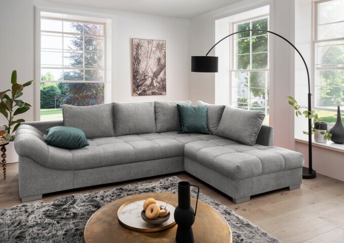 Polsterecke >Althea< Schlaffunktio, Rutschem, Bezug silber - 298x65x202 (BxHxT)