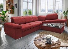 Ecksofa >Vasill< Schlaffunktion, Stauraum, Bezug in rot - 283x84x228cm (BxHxT)
