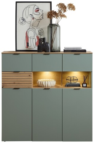 Highboard >Ina< in Grün, Holzwerkstoff - 125x125x45cm (BxHxT)