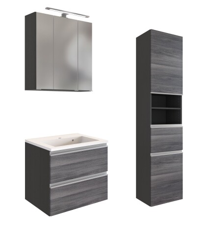 Badmöbel-Set >Arezzo< (3-tlg.) in Rauchsilber / Graphit