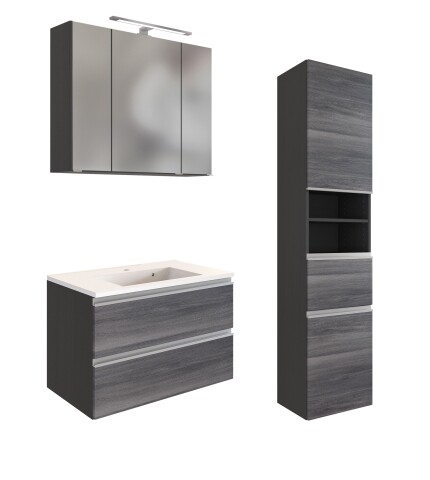 Badmöbel-Set >Arezzo< (3-tlg.) in Rauchsilber / Graphit