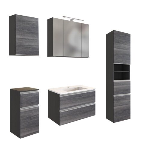 Badmöbel-Set >Arezzo< (5-tlg.) in Rauchsilber / Graphit