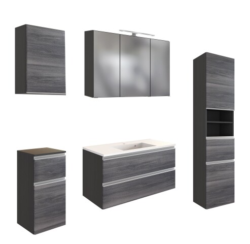 Badmöbel-Set >Arezzo< (5-tlg.) in Rauchsilber / Graphit