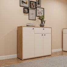 Kommode >KENDRAY< in Mauvelle Eiche Dekor / Sand - 113,4x98,3x34,9cm (BxHxT)