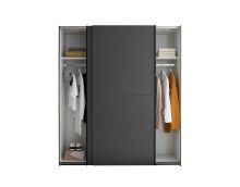 Schwebetürenschrank >FLINN< 2 Böden + 2 Stangen, Graphit - 170x195x57,5cm (BxHxT)