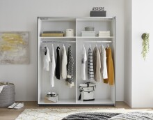 Schwebetürenschrank >FLINN< 2 Böden + 2 Stangen, Graphit - 170x195x57,5cm (BxHxT)