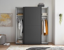 Schwebetürenschrank >FLINN< 2 Böden + 2 Stangen, Graphit - 170x195x57,5cm (BxHxT)