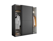 Schwebetürenschrank >FLINN< 2 Böden + 2 Stangen, Graphit - 170x195x57,5cm (BxHxT)