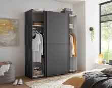 Schwebetürenschrank >FLINN< 2 Böden + 2 Stangen, Graphit - 170x195x57,5cm (BxHxT)