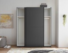 Schwebetürenschrank >FLINN< 2 Böden + 2 Stangen, Graphit - 170x195x57,5cm (BxHxT)