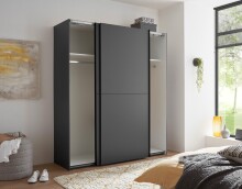 Schwebetürenschrank >FLINN< 2 Böden + 2 Stangen, Graphit - 170x195x57,5cm (BxHxT)