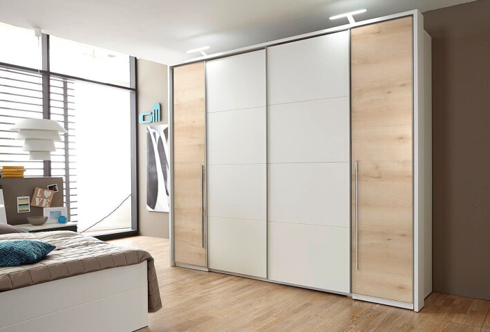 Dreh-/Schwebetürenschrank >Match 2< in Weiß / Edelbuche Dekor mit viel Stauraum - 270 x 226 x 60 cm (B/H/T)