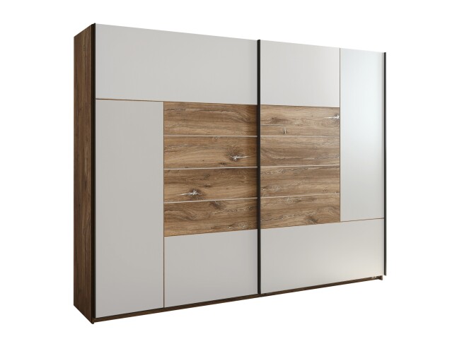 Schwebetürenschrank >Jump< in Eiche dunkel Dekor / Weiß - 270x210x62,4 (BxHxT)