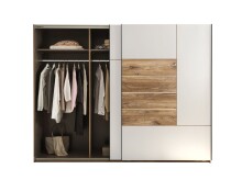 Schwebetürenschrank >Jump< in Eiche dunkel Dekor / Weiß - 270x210x62,4 (BxHxT)