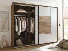 Schwebetürenschrank >Jump< in Eiche dunkel Dekor / Weiß - 270x210x62,4 (BxHxT)