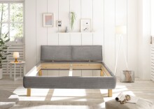 Polsterbett >ARBARO< aus Massivholz, Cord-Kopfteil Grau, Liegefläche 180x200 cm