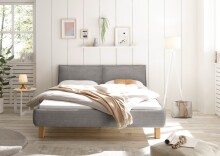 Polsterbett >ARBARO< aus Massivholz, Cord-Kopfteil Grau, Liegefläche 180x200 cm