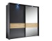 Schwebetürenschrank >STARLIGHT< KOMPLETT inkl. LED-Passepartout, Spiegel & zusätzlichen Einlegeböden in Anthrazit / Eiche Dekor - 225x215x60 (BxHxT)